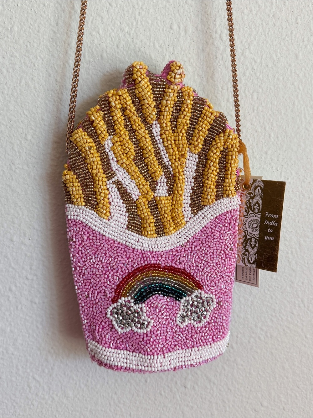 New with Tags Beaded French Fries Crossbody Bag with Rainbow Detailing